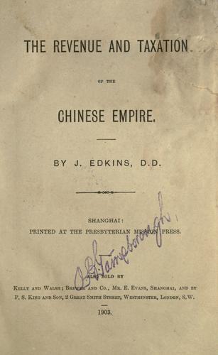 Cover for The revenue and taxation of the Chinese empire.