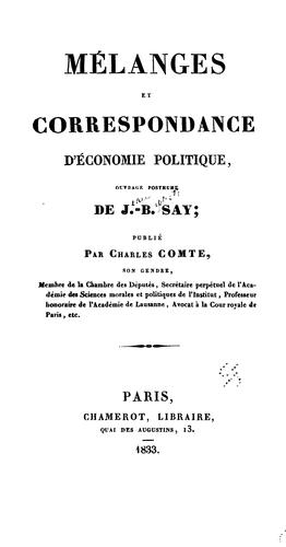 Cover for Mélanges et correspondance d'économie politique