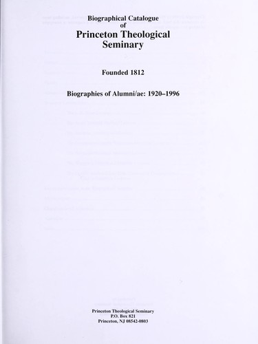 Cover for Biographical catalogue of Princeton Theological Seminary, founded 1812