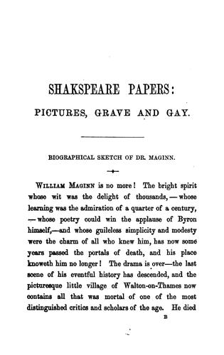 Cover for Shakspeare papers: Pictures grave and gay ...