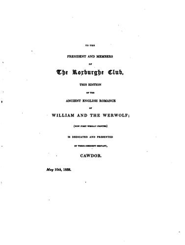 Cover for The Ancient English Romance of William and the Werwolf: Ed. from an Unique ...