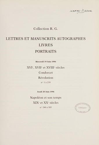 Cover for Lettres et manuscrits autographes, livres, portraits