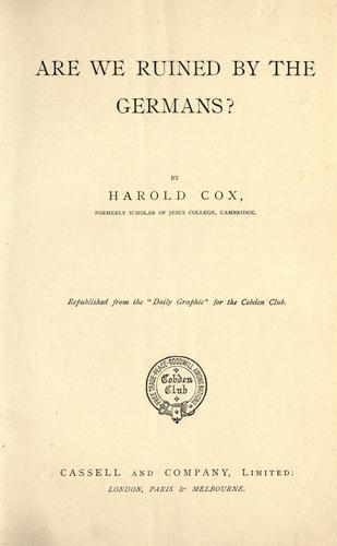 Cover for Are we ruined by the Germans?