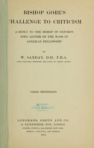 Cover for Bishop Gore's Challenge to Criticism