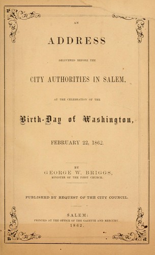 Cover for An address delivered before the city authorities in Salem