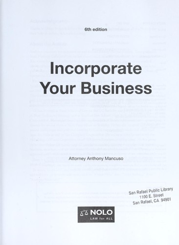 Cover for Incorporate your business