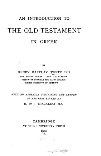 Cover for An introduction to the Old Testament in Greek