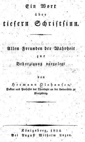 Cover for Ein Wort uber tiefern Schriftsinn