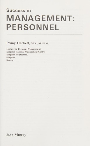 Cover for Success in management, personnel