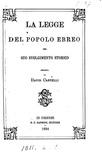 Cover for La legge del popolo ebreo nel suo svolgimento storico