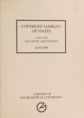 Cover for Copyright liability of states and the Eleventh Amendment, June 1988