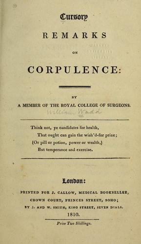 Cover for Cursory remarks on corpulence