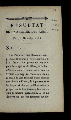 Cover for Re sultat de l'assemble e des pairs