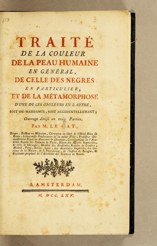 Cover for Traité de la couleur de la peau humaine en général, de celle des negres en particulier, et de la métamorphose