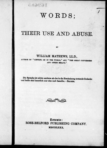 Cover for Words, their use and abuse