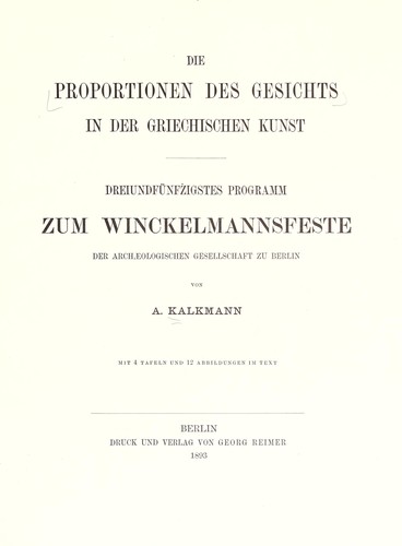 Cover for Die Proportionen des Gesichts in der griechischen Kunst