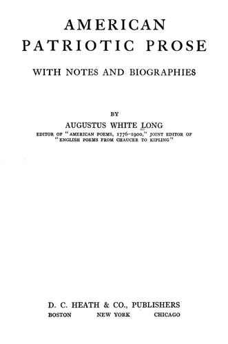 Cover for American patriotic prose, with notes and biographies