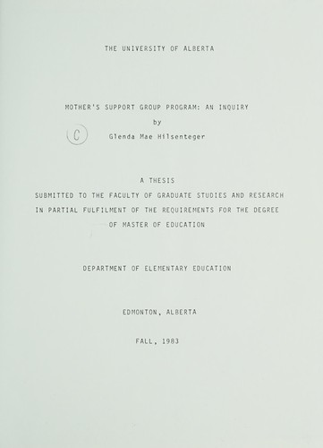 Cover for Mother's support group program