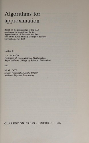 Cover for Algorithms for approximation