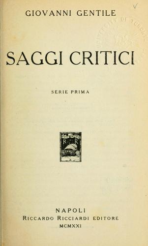 Cover for Saggi critici