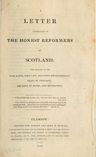 Cover for letter addressed to the honest reformers of Scotland