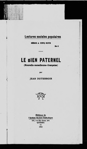 Cover for Le Bien paternel
