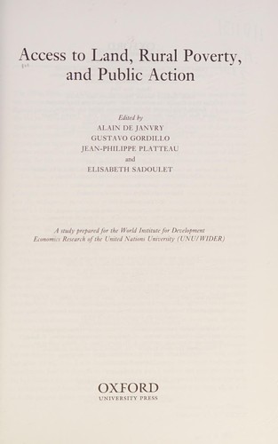 Cover for Access to land, rural poverty, and public action