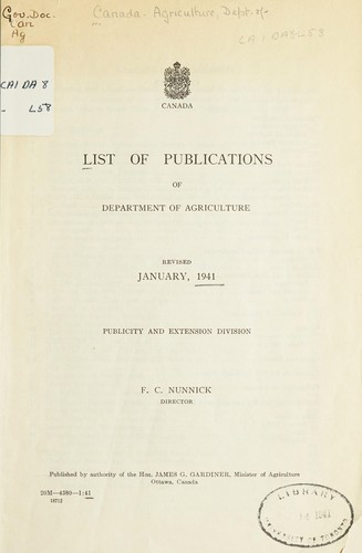 Cover for LIST OF PUBLICATIONS OF CANADA DEPARTMENT OF AGRICULTURE