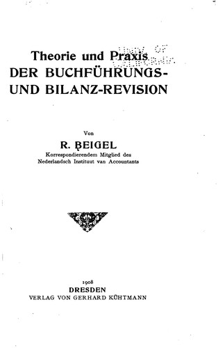 Cover for Theorie und Praxis der Buchführungs- und Bilanz-revision