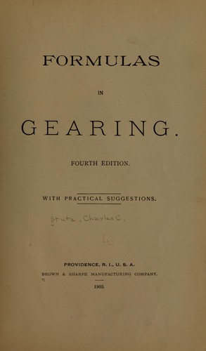 Cover for Formulas in gearing.