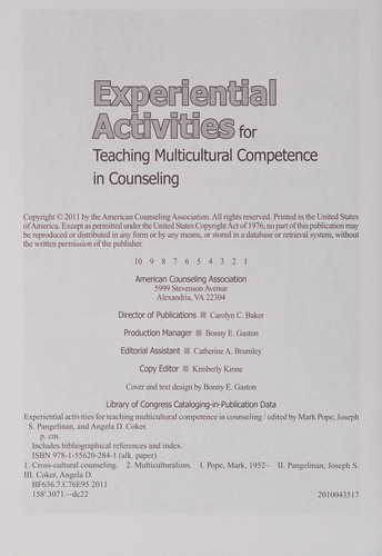 Cover for Experiential activities for teaching multicultural competence in counseling