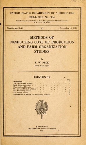 Cover for Methods of conducting cost of production and farm organization studies