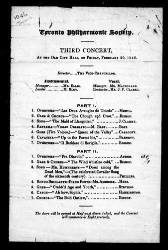 Cover for Third concert, at the old City Hall, on Friday, February 20, 1846