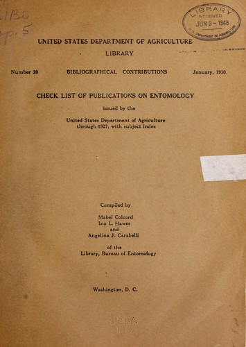 Cover for Checklist of publications on entomology issued by the United States Department of Agriculture through 1927, with subject index