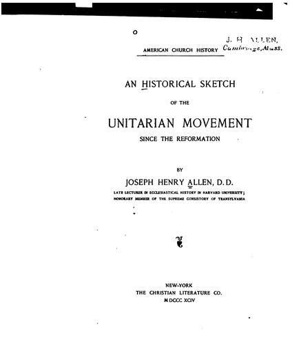 Cover for An Historical Sketch of the Unitarian Movement Since the Reformation