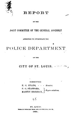 Cover for Report of the Joint Committee of the General Assembly Appointed to Investigate the Police ...