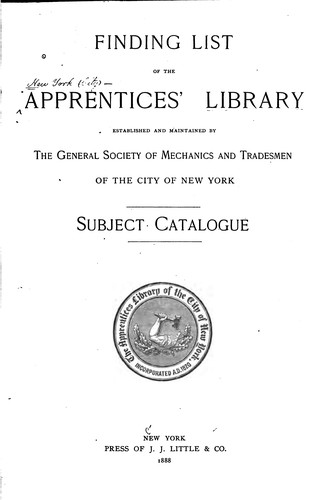 Cover for Finding List of the Apprentices' Library Established and Maintained by the ...