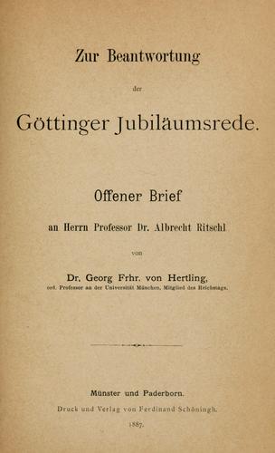 Cover for Zur Beantwortung der Göttinger Jubiläumsrede