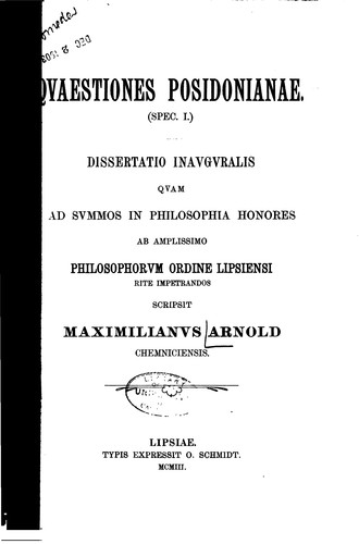 Cover for Qvaestiones Posidonianae: (Spec. I)