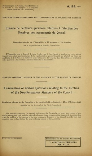 Cover for Examen de certaines questions relatives à l'élection des membres non permanents du Conseil