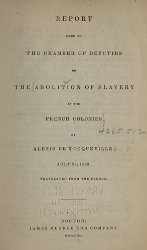 Cover for Report made to the Chamber of Deputies on the abolition of slavery in the French colonies