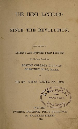Cover for The Irish landlord since the revolution
