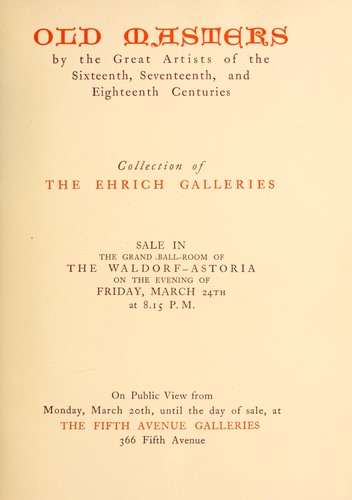Cover for Catalogue of the Ehrich Galleries collection of valuable paintings
