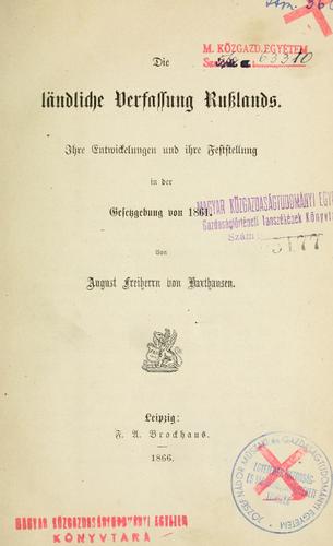Cover for Die ländliche Verfassung Russlands.