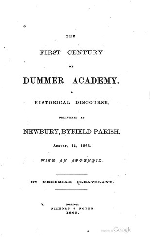 Cover for The first century of Dummer academy.