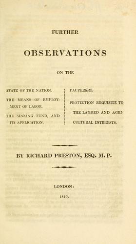 Cover for Further observations on the state of the nation; the means of employment of labor; the sinking fund, and its application; pauperism; protection requisite to the landed and agricultural interests
