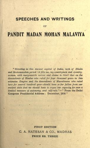 Cover for Speeches and writings of Pandit Madan Mohan Malaviya.