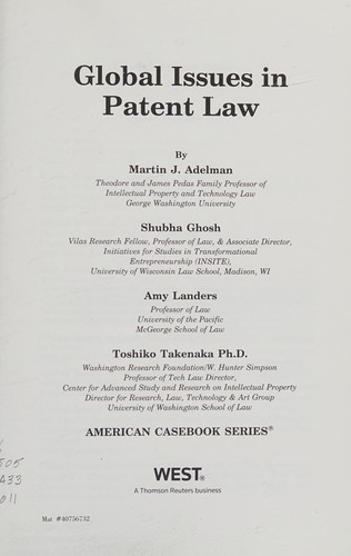 Cover for Global issues in patent law