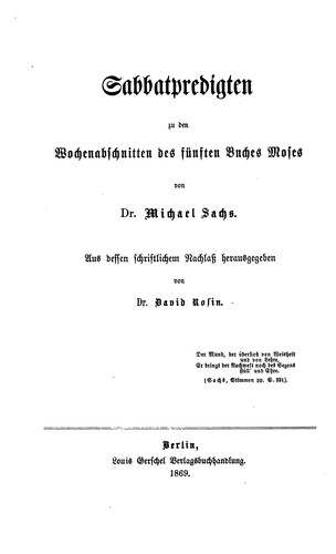 Cover for Sabbatpredigten: Zu den Wochenabschitten des fünften Buches Moses