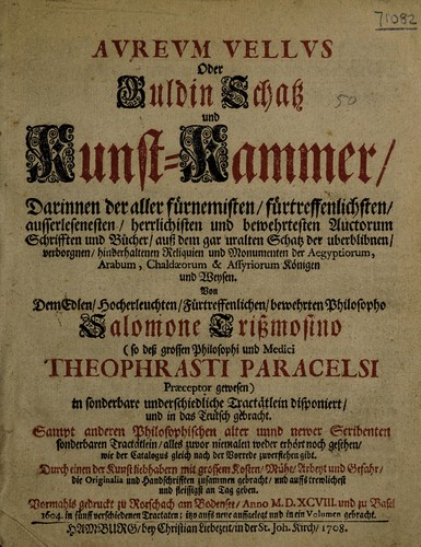 Cover for Aureum vellus, oder Guldin Schatz und Kunst-Kammer ...